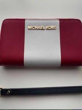 Michael Kors Red, White and Black Zip Wallet with Wristlet